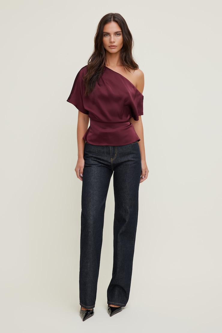 Alexa Satin Blouse Maroon Banner large