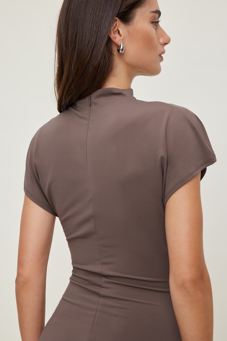 Sculpt Ruched Midi Dress Peppercorn Brown large
