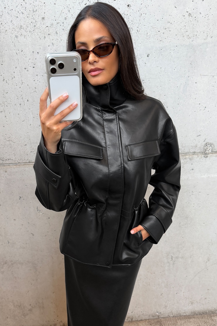Cinched Faux Leather Jacket