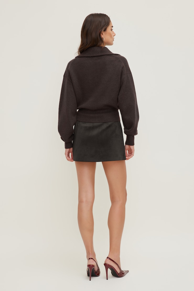 Sage Funnel Neck Zip Sweater Java Brown large