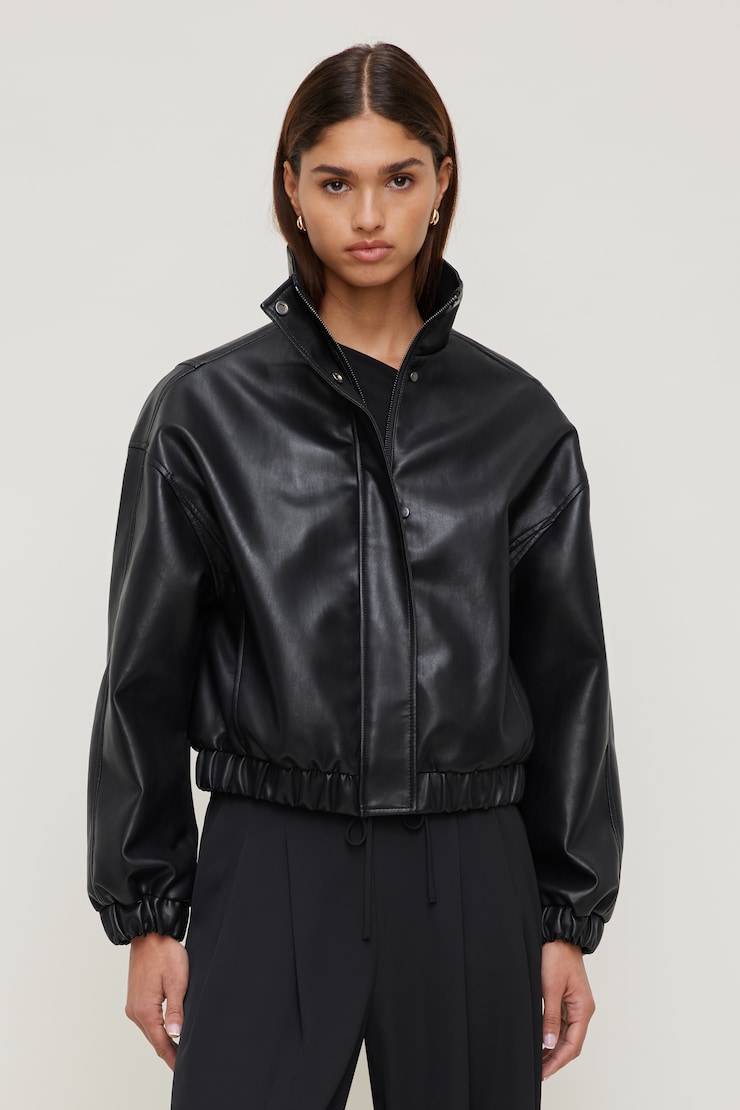 Brynn Faux Leather Bomber Jacket Jet Black large