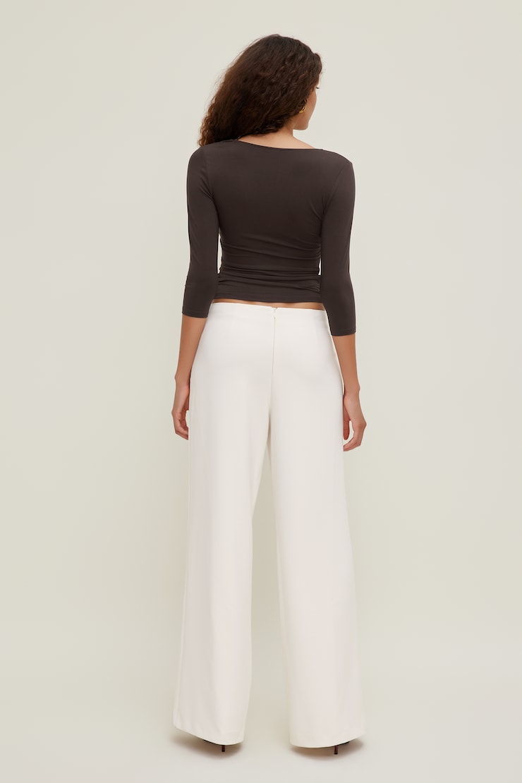 Pantalon à jambe large et attaches Blanc cassé apaisant large