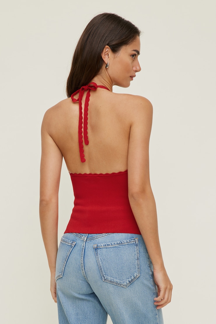 Scallop Trim Sweater Halter Top Goji Berry Red large