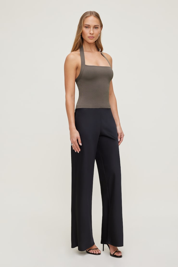 Square Neck Halter Sweater Iron Taupe large