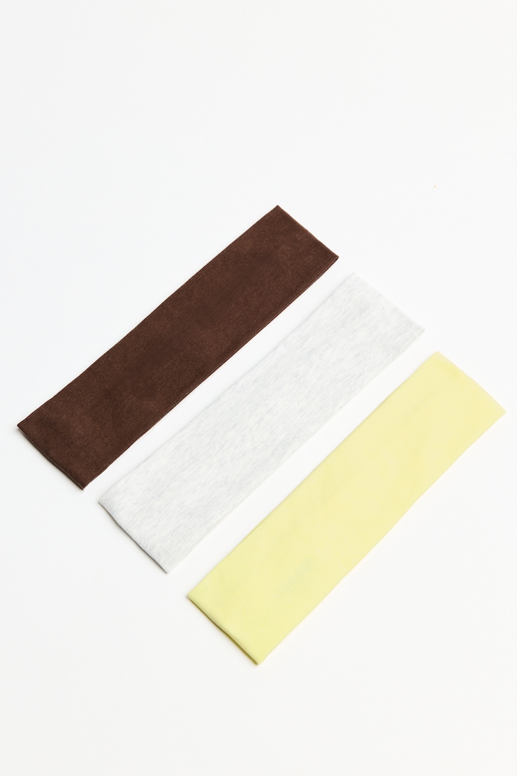 Set of 3 Stretchy Headbands, Limonada Yellow/Brown/Grey, large