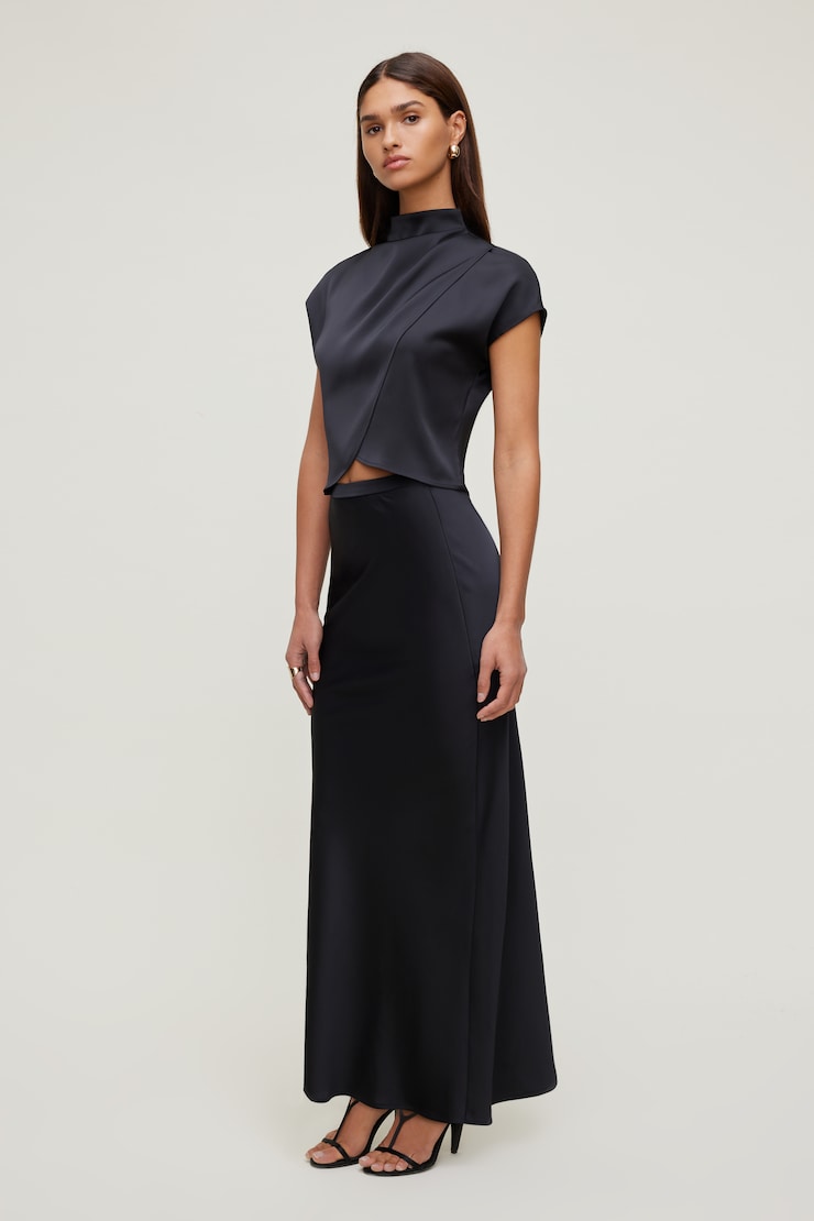 Ella Layered Satin Blouse Jet Black large