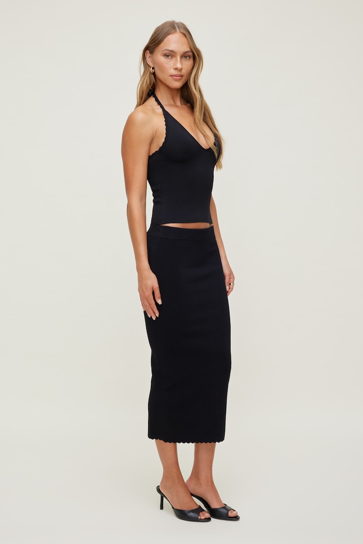 Scallop Trim Sweater Halter Top Jet Black large