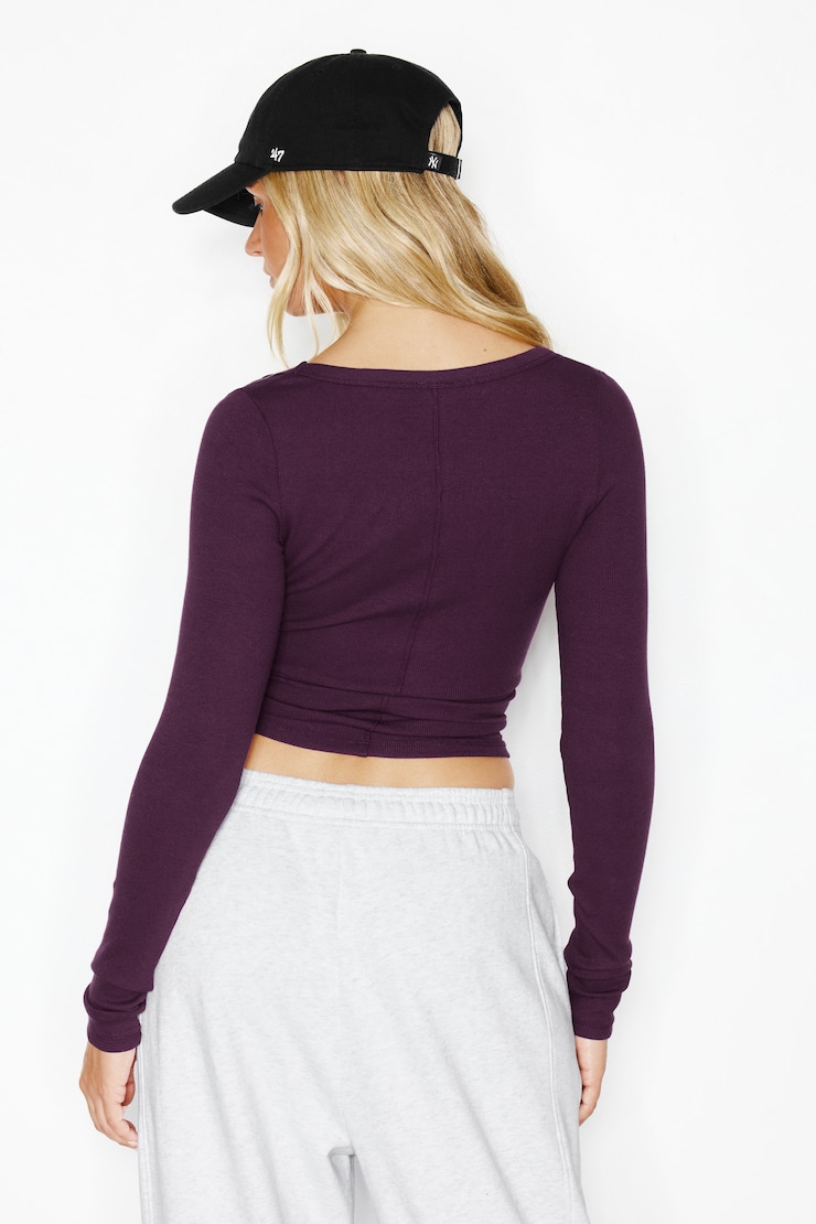 SnatchRib Scoop Neck Longsleeve Top, Wild Berry Maroon, large