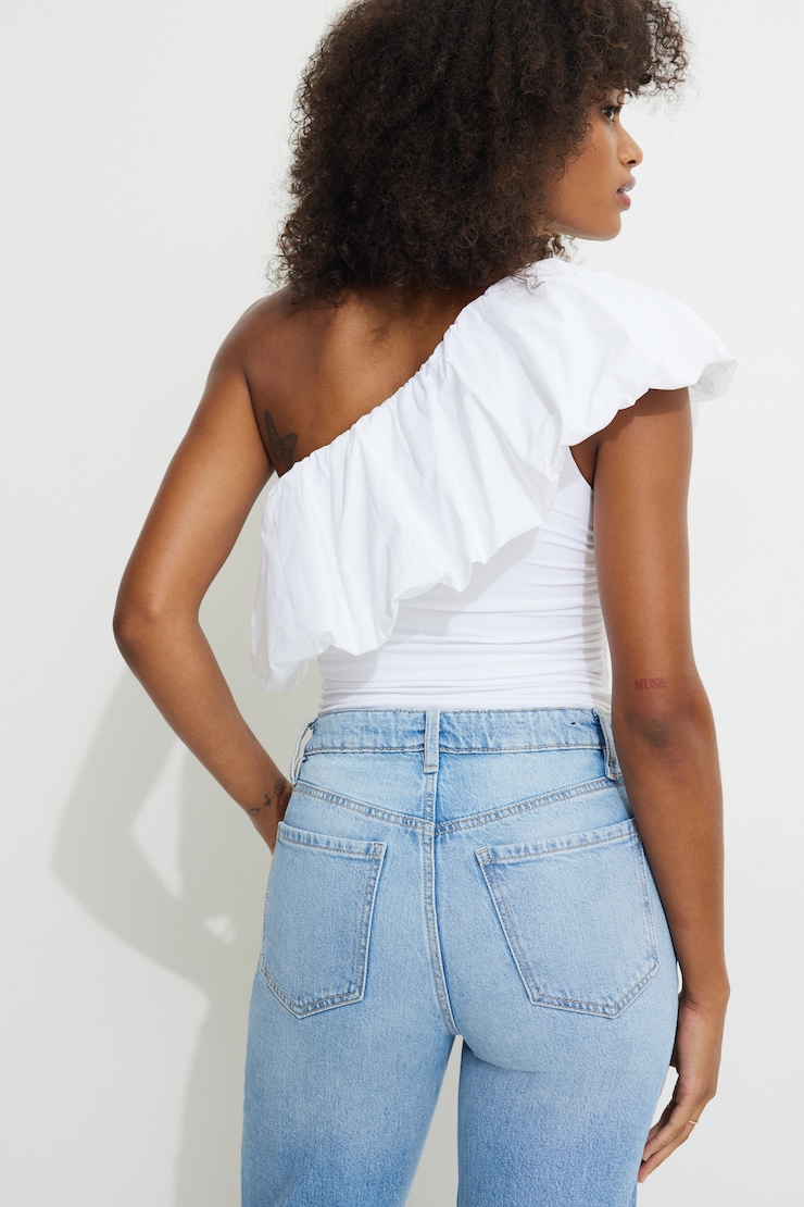Justaucorps à une épaule et manches bouffantes Blanc éclatant large