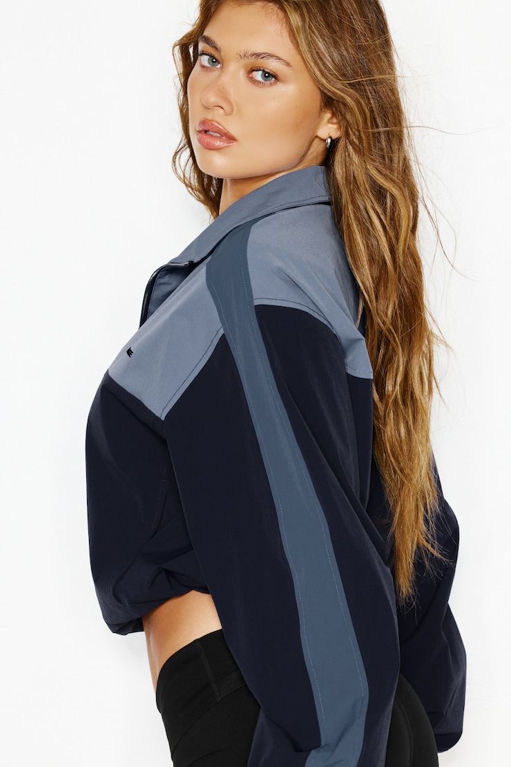 Nylon Anorak Jacket, Blue Combo, large