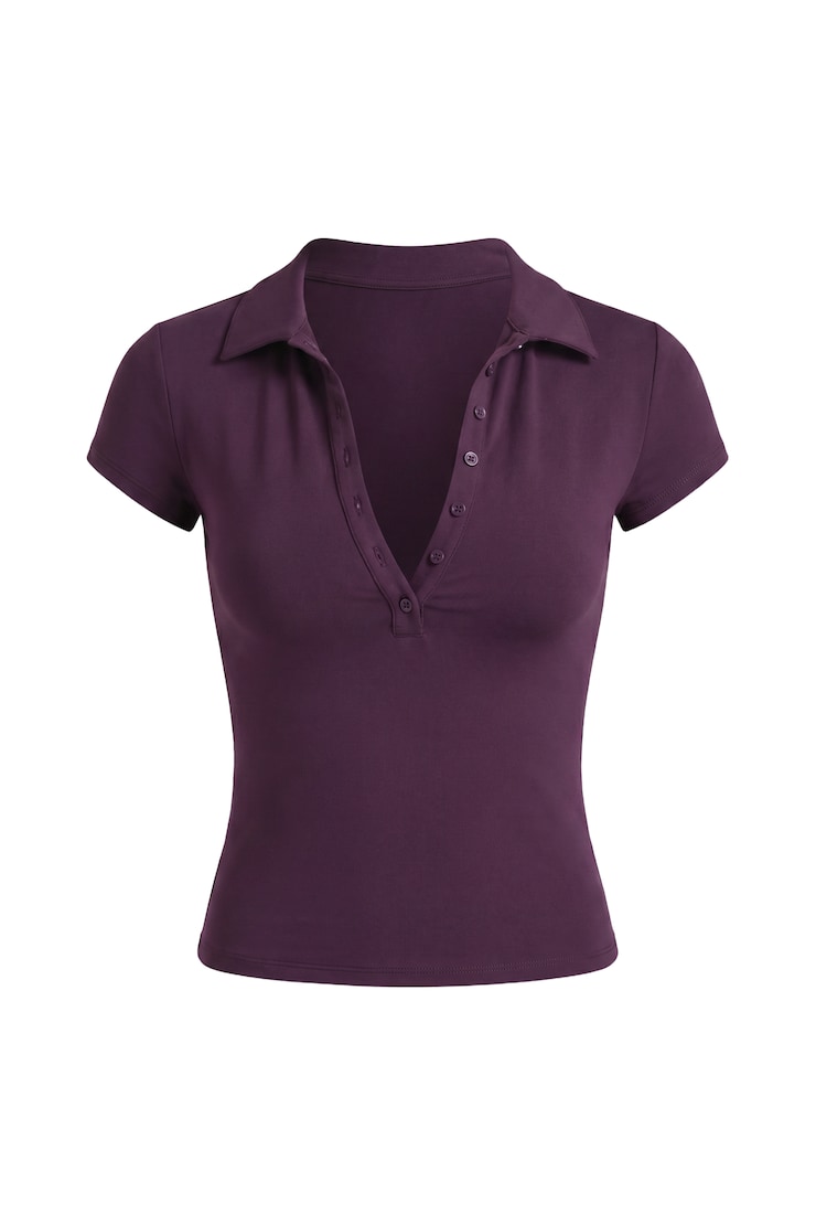 Sleek Short Sleeve Polo Top, Wild Berry Maroon, large
