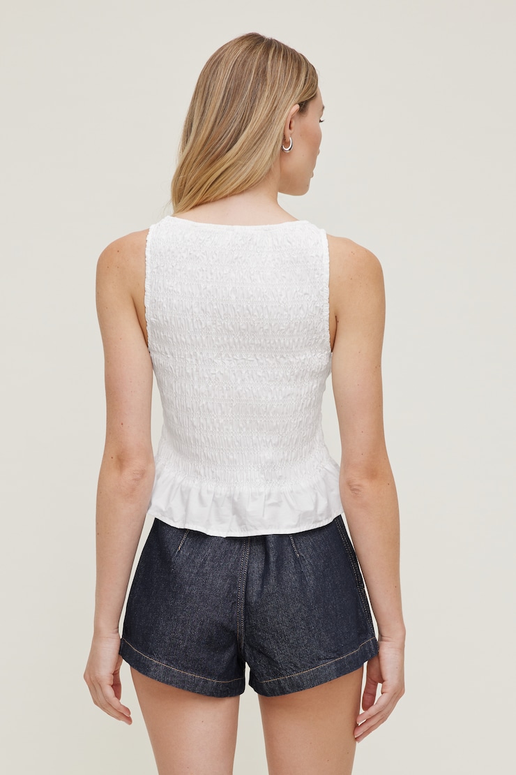 Smocked Poplin Tank Top Bright White large