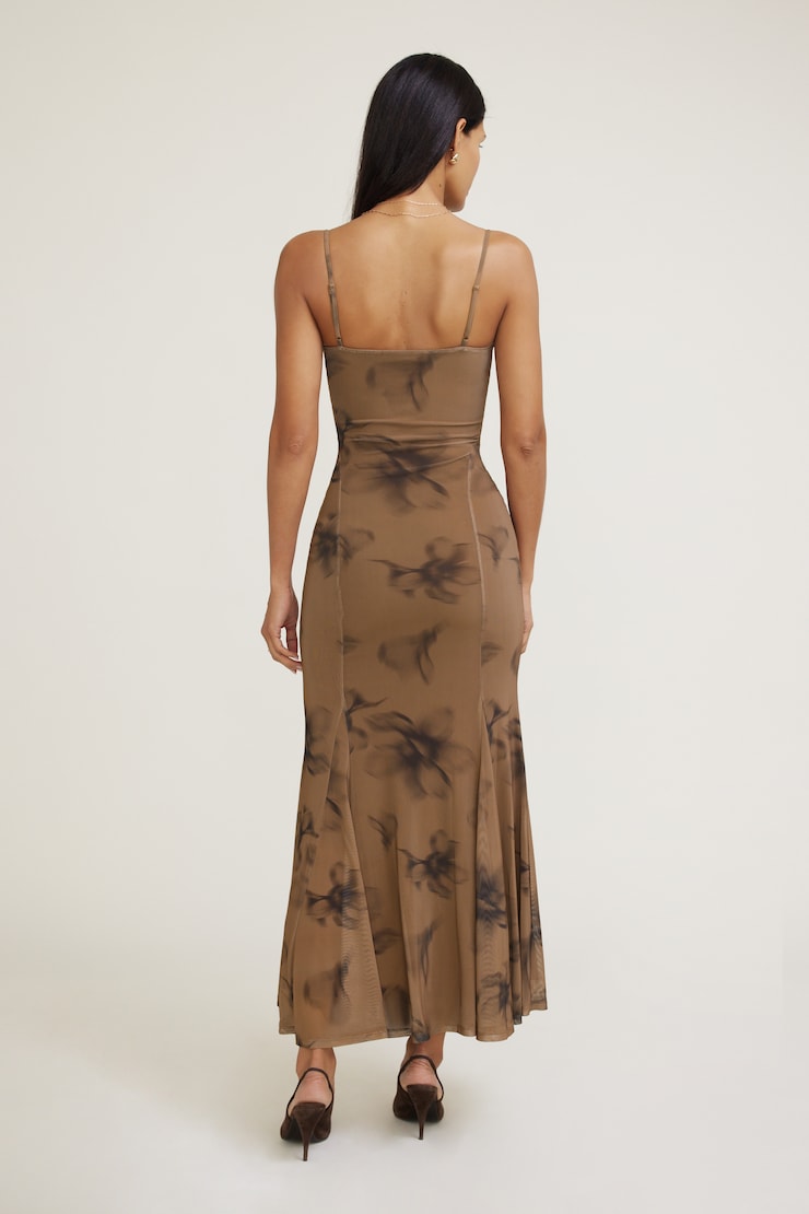 Monet Mesh Maxi Dress Brown Floral large