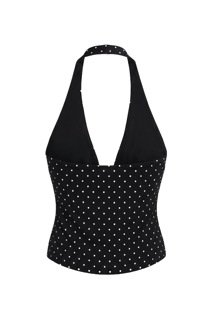 StretchTerry™ Plunge Halter Top, Jet Black/White Polka Dots, large
