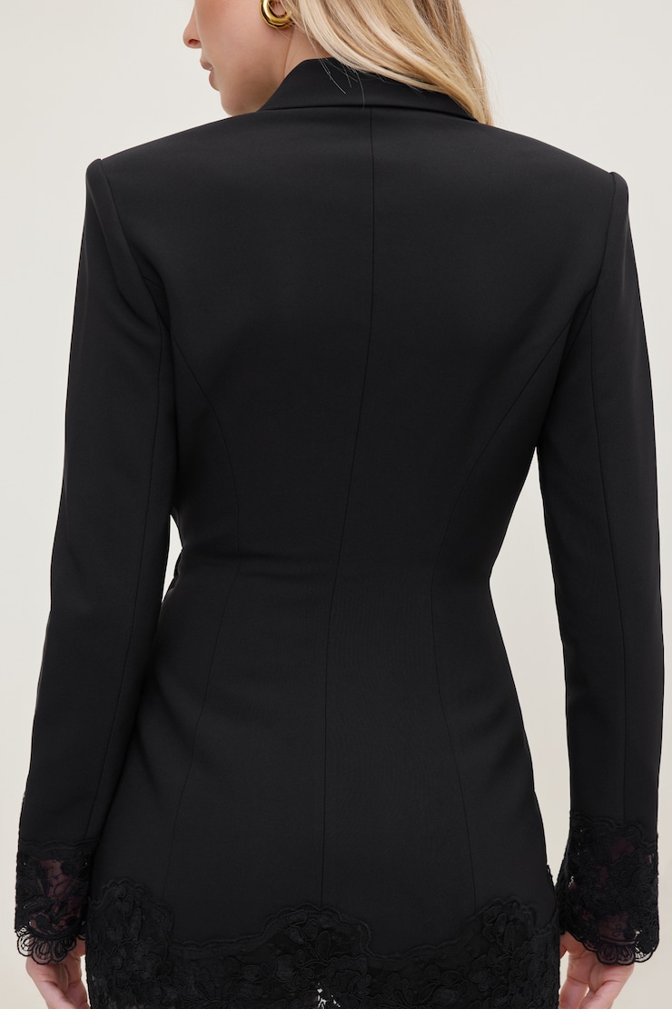Minirobe une pièce style veston en dentelle Noir encre large