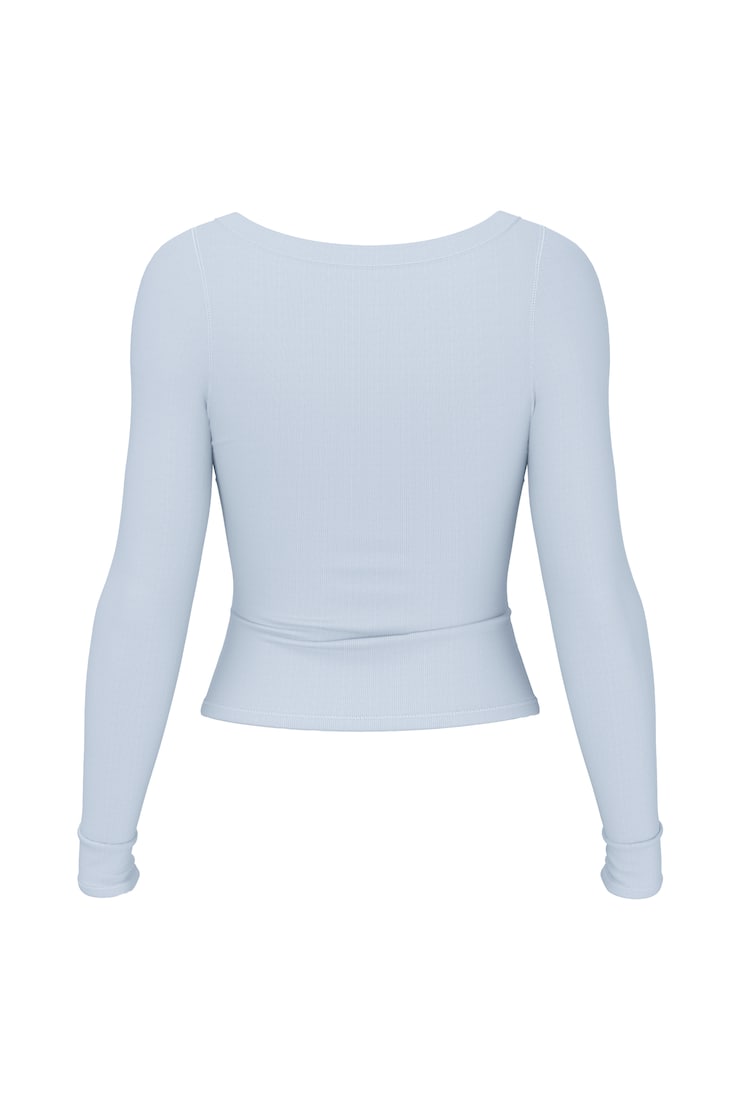 SnatchRib Crossover Longsleeve Top, Blue Flirt, large