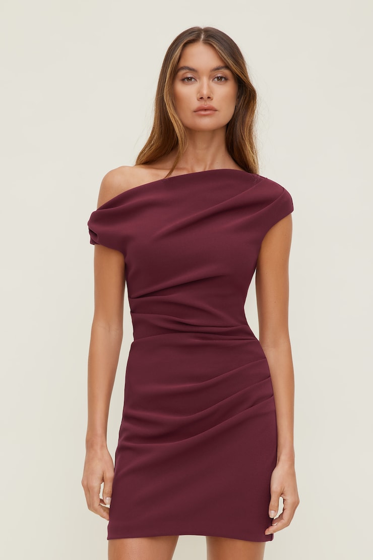 Jana Crepe Mini Dress Maroon Banner large