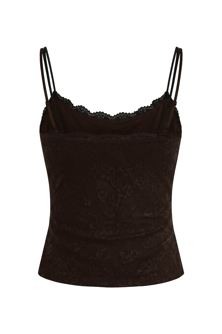 Double Layer Lace Cami Top, Chocolate Mousse Brown, large