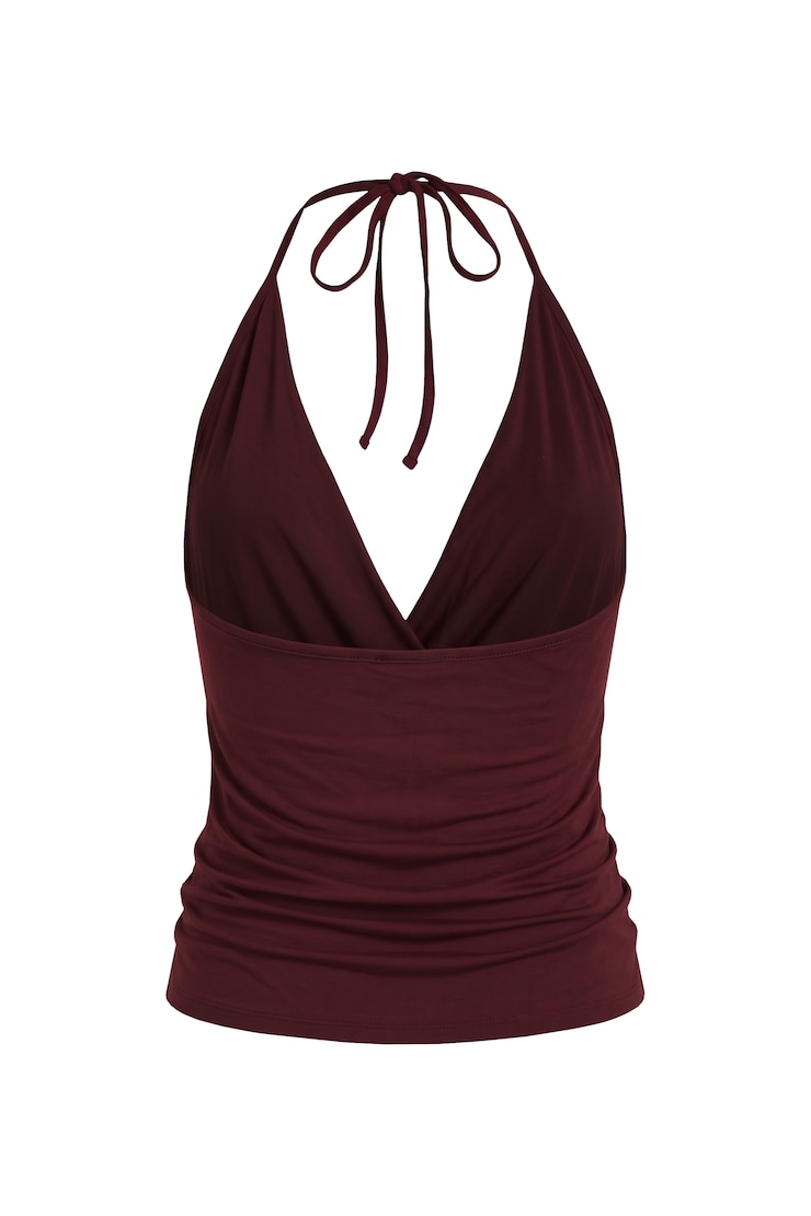 Smooth Surplisse Halter Top, Burgundy Bite, large