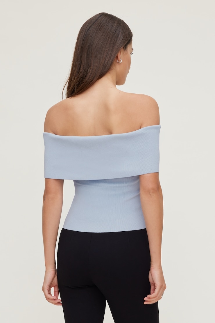 Foldover Off Shoulder Sweater Heather Blue large