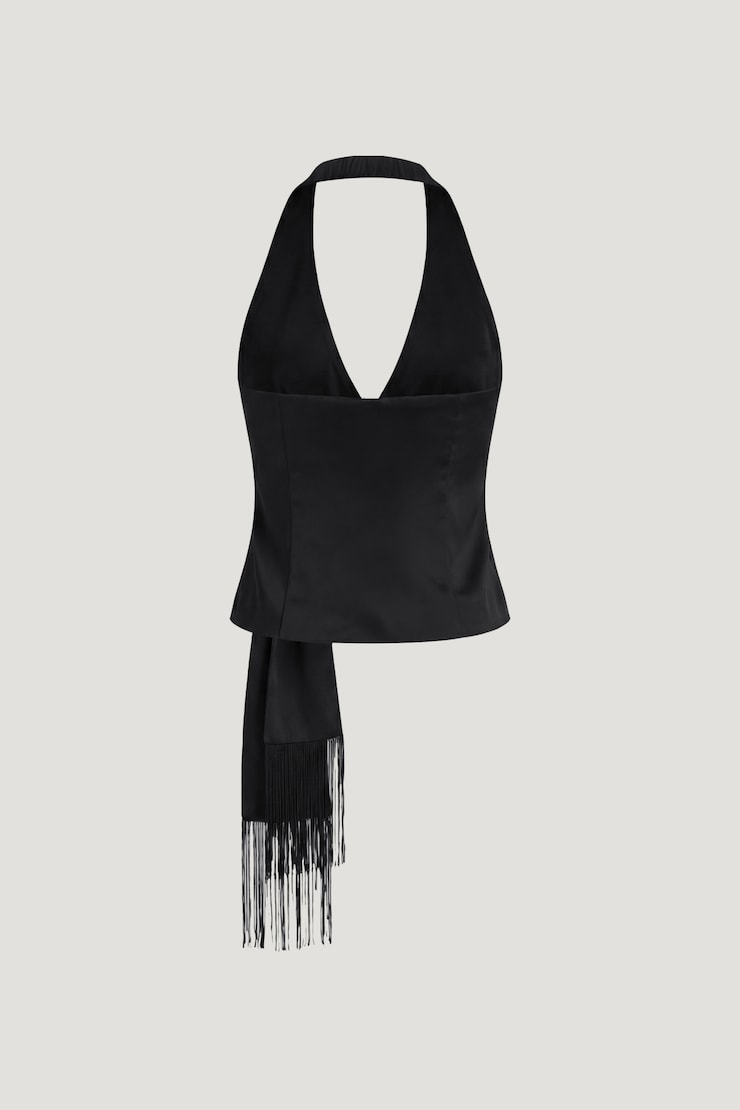 Fringe Satin Top Jet Black large