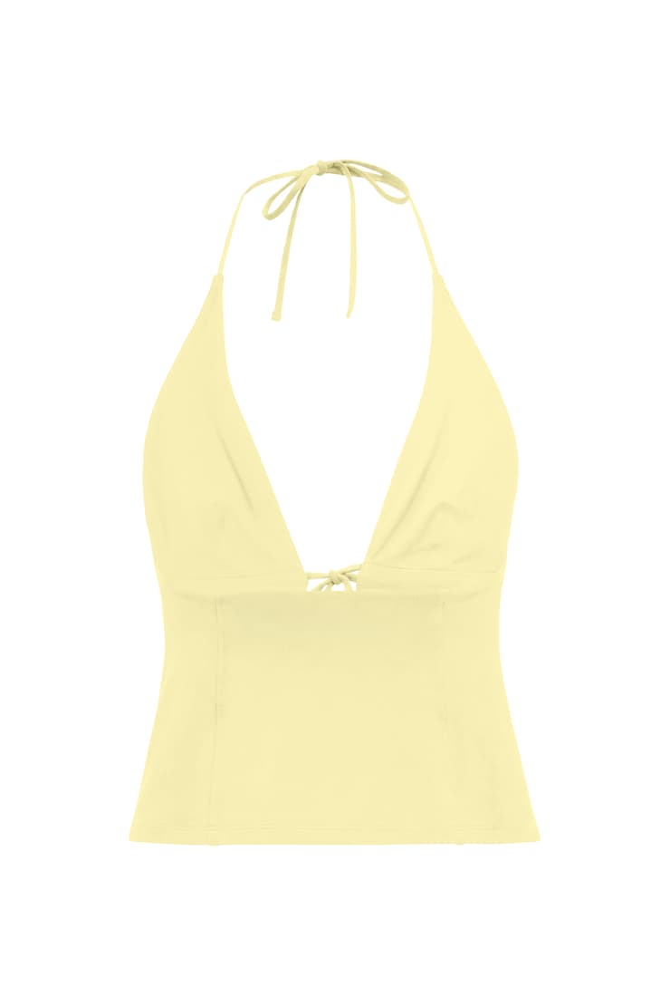 Plunge Tie Front Halter, Limonada Yellow, large