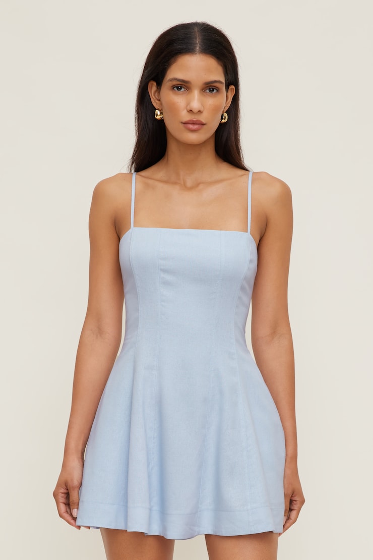 Ivory Linen Mini Dress Heather Blue large