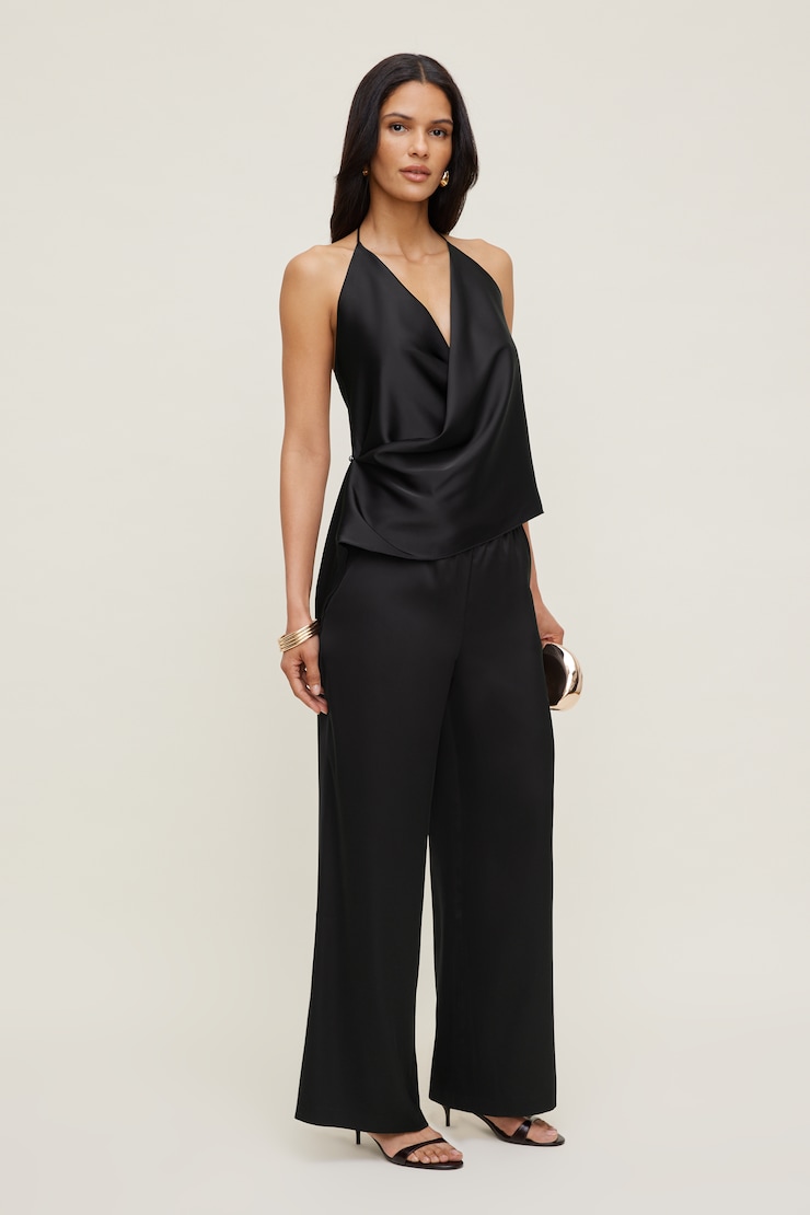 Satin Wrap Halter Top Jet Black large