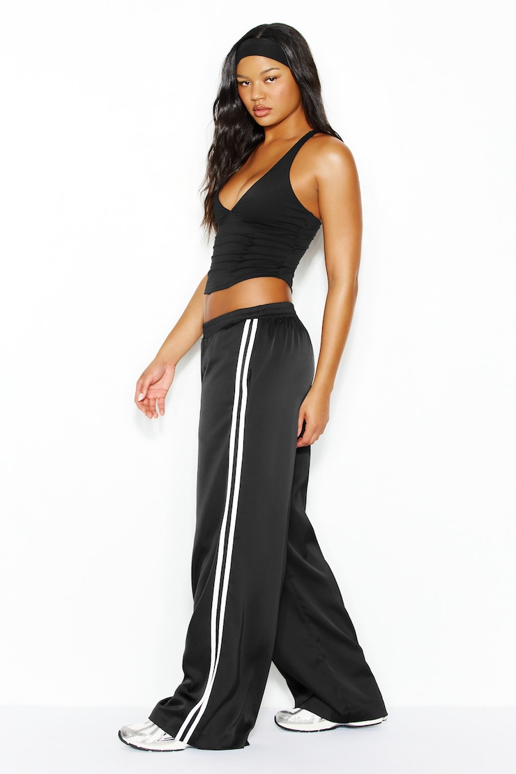 Satin Pants, Jet Black/White, large