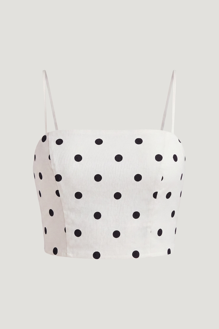 Cropped Poplin Tank Top White w/ Black Polka Dots large