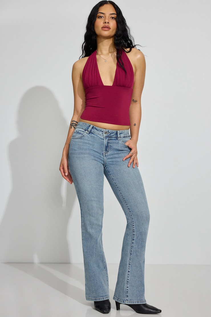 Pixie Plunge Halter Top, Sour Cherry Burgundy, large