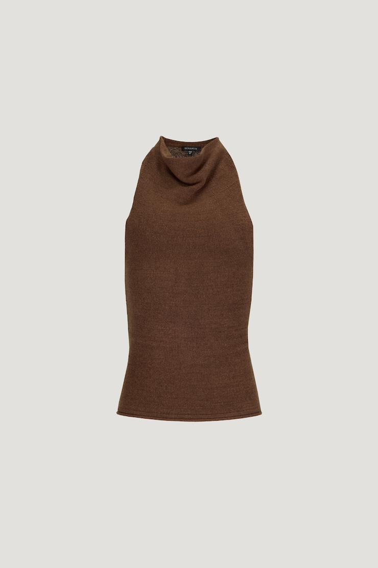 Mock Neck Sweater Tank Top Chocolate Lab large