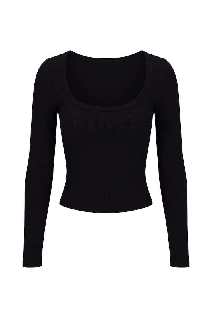SnatchRib Scoop Neck Longsleeve Top, Jet Black, large