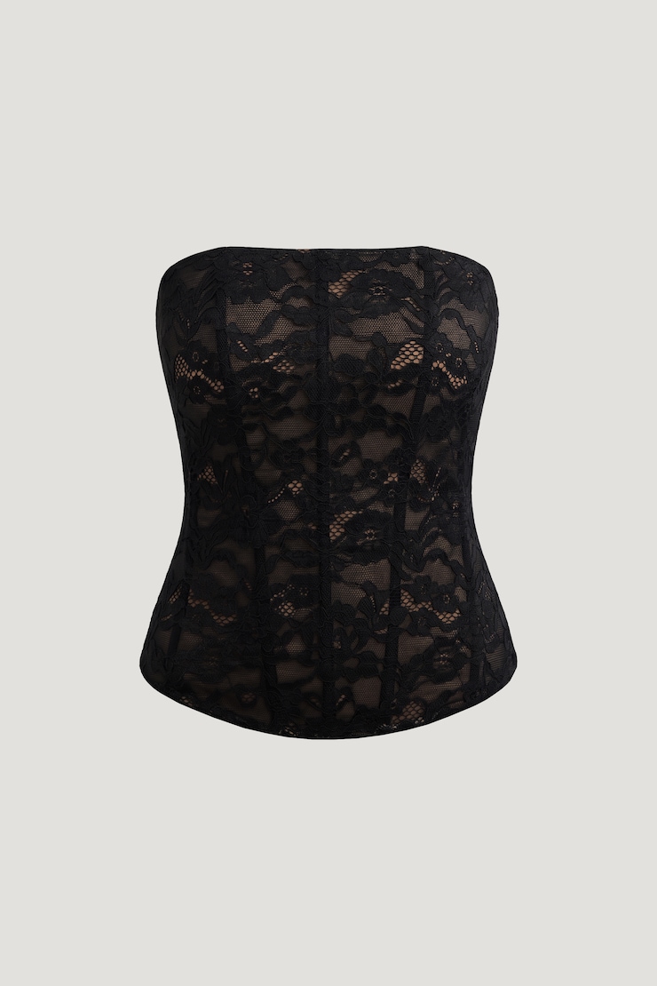 Haut corset en dentelle Noir encre large
