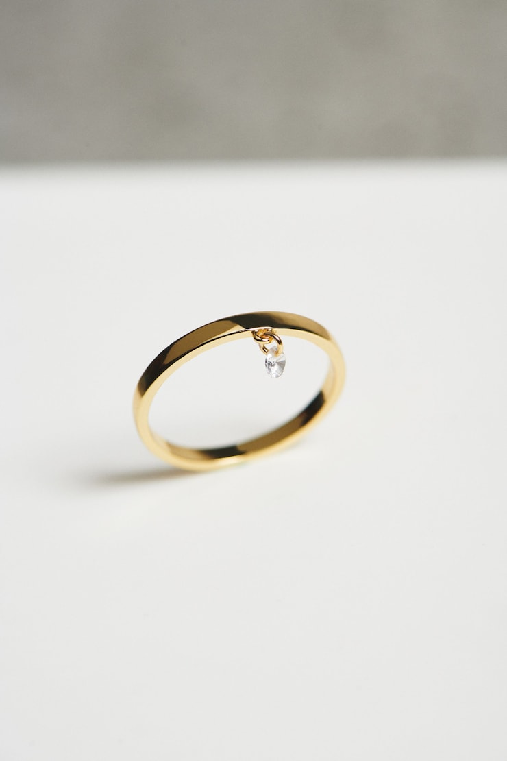 14K Gold Plated Thin Band Gem Ring Gold large