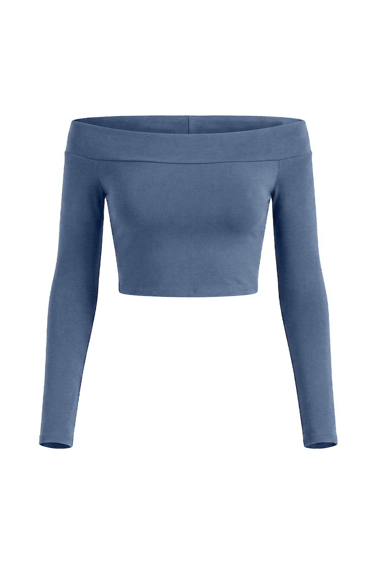 Sleek Off Shoulder Long Sleeve Top, Heated Indigo, large