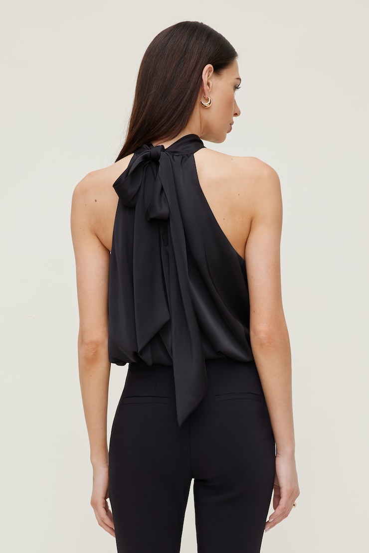Paloma Bubble Satin Halter Blouse Jet Black large