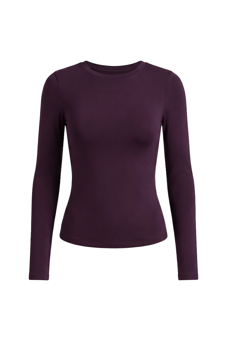 Sleek Crewneck Longsleeve Top, Wild Berry Maroon, large