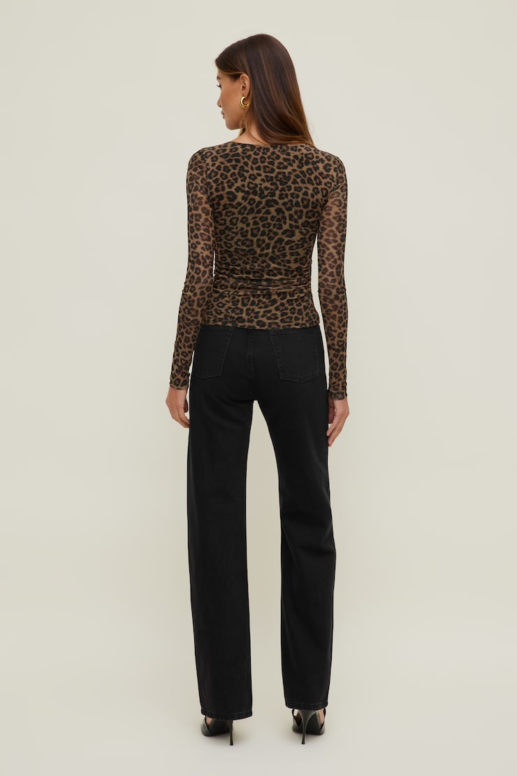 Stella Mesh Long Sleeve Top Leopard Brown large