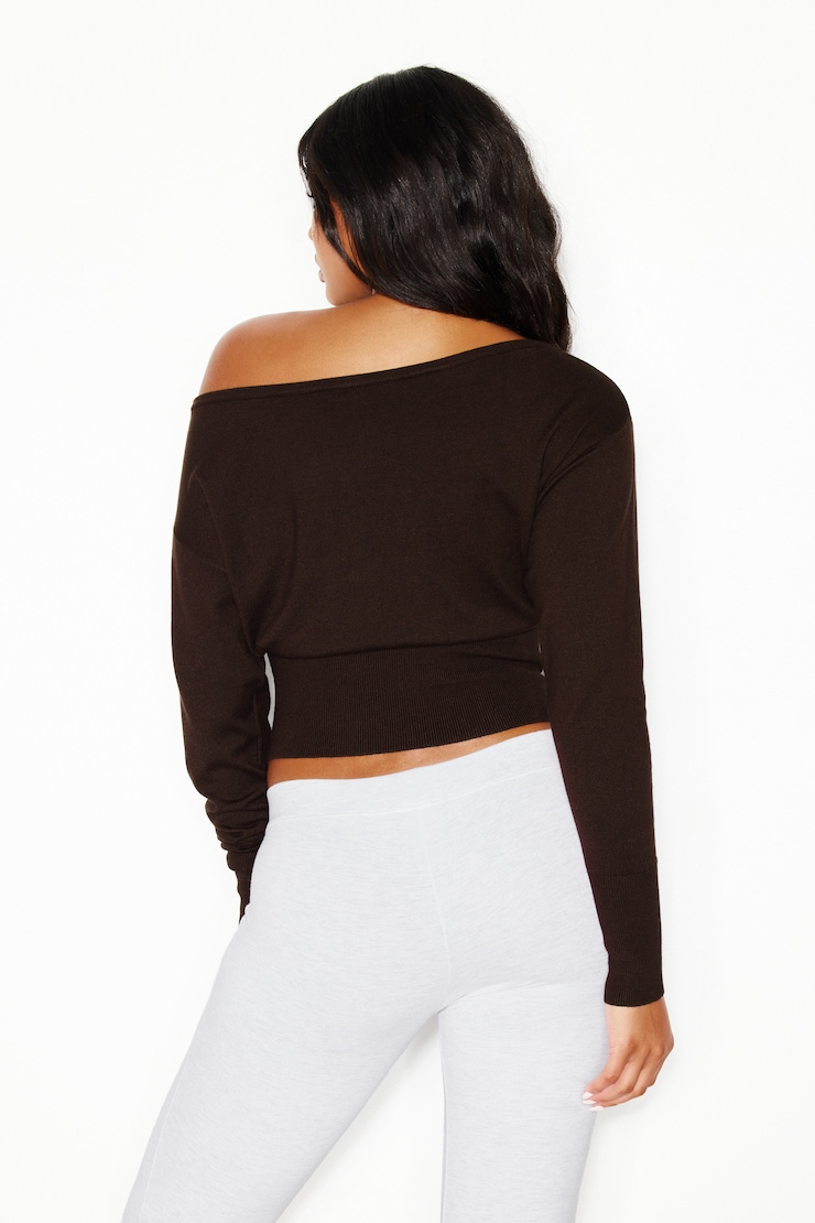 Off Shoulder Reset Long Sleeve Top, Chocolate Mousse Brown, large