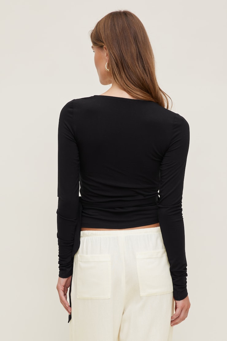 Wrap Long Sleeve Top Jet Black large