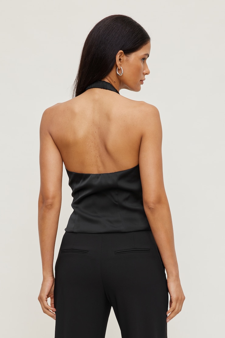 Fringe Satin Top Jet Black large