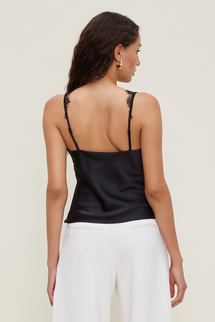 Satin Lace Cami Top Jet Black large