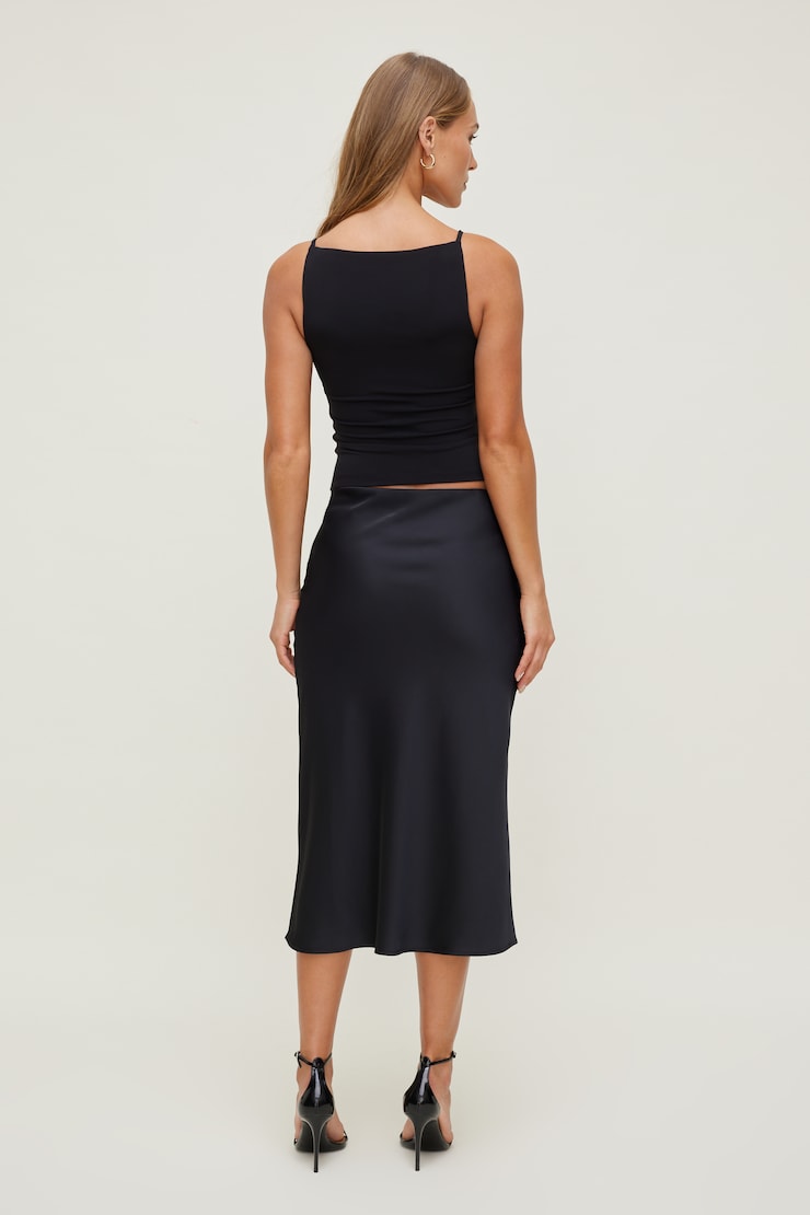 Delila Satin Midi Skirt Jet Black large