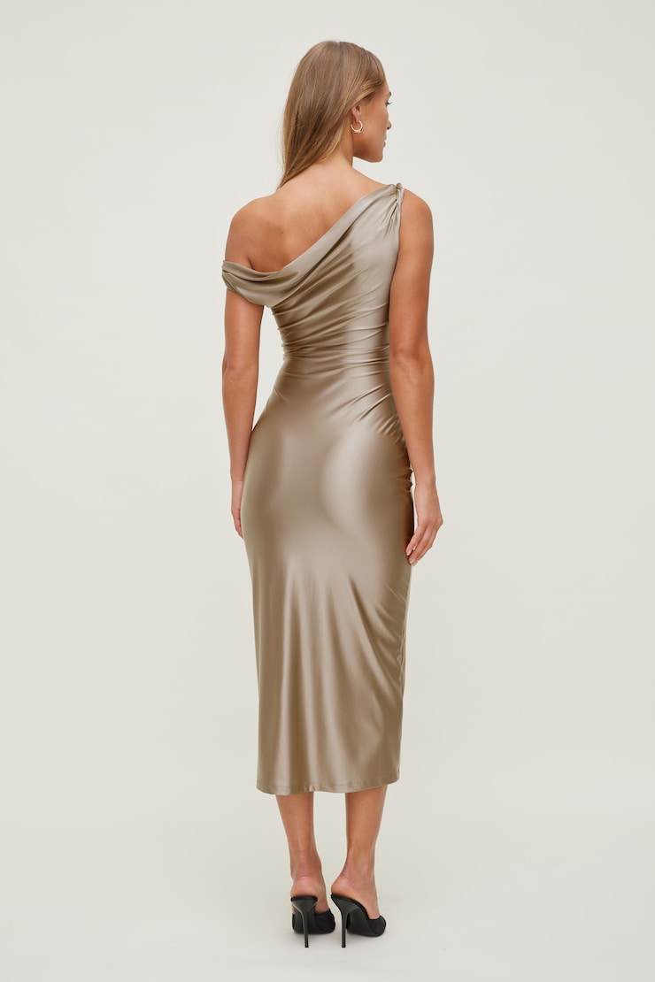 Jayde Stretch Satin Midi Dress Satin Simply Taupe large