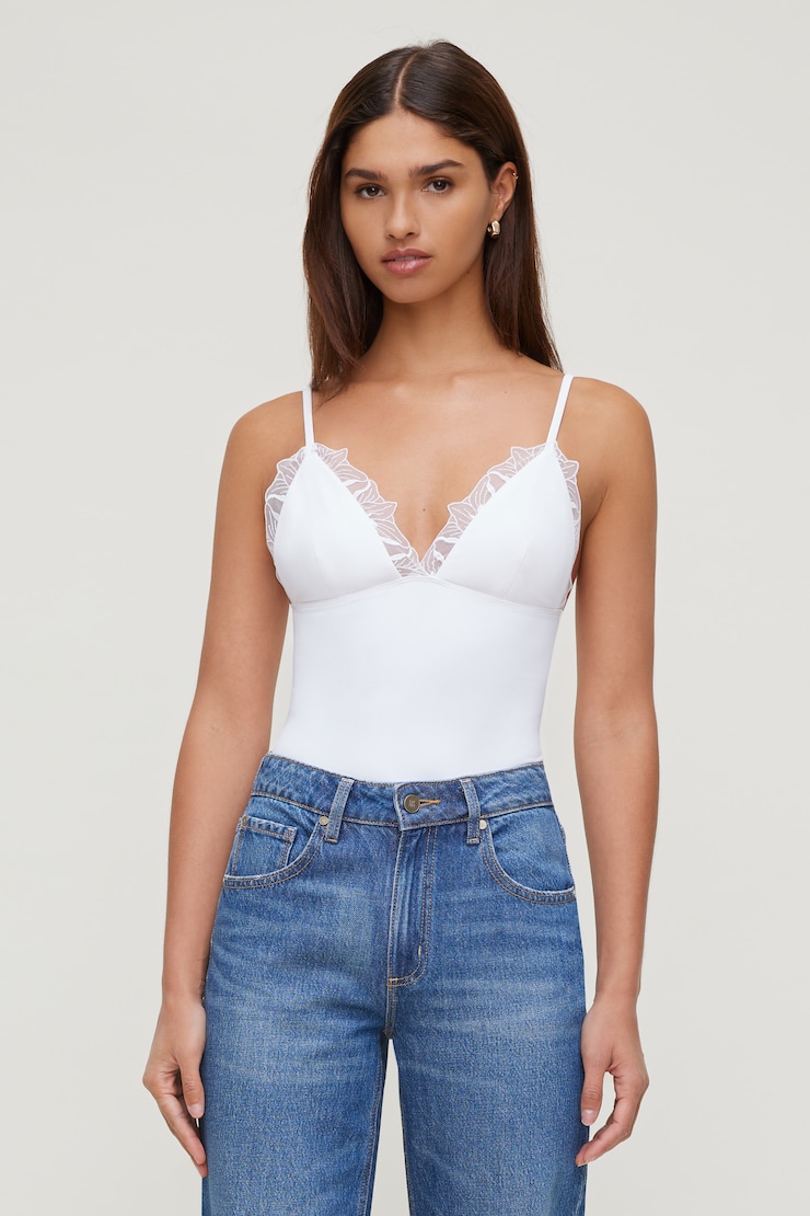 Lace Trim Bodysuit Bright White large