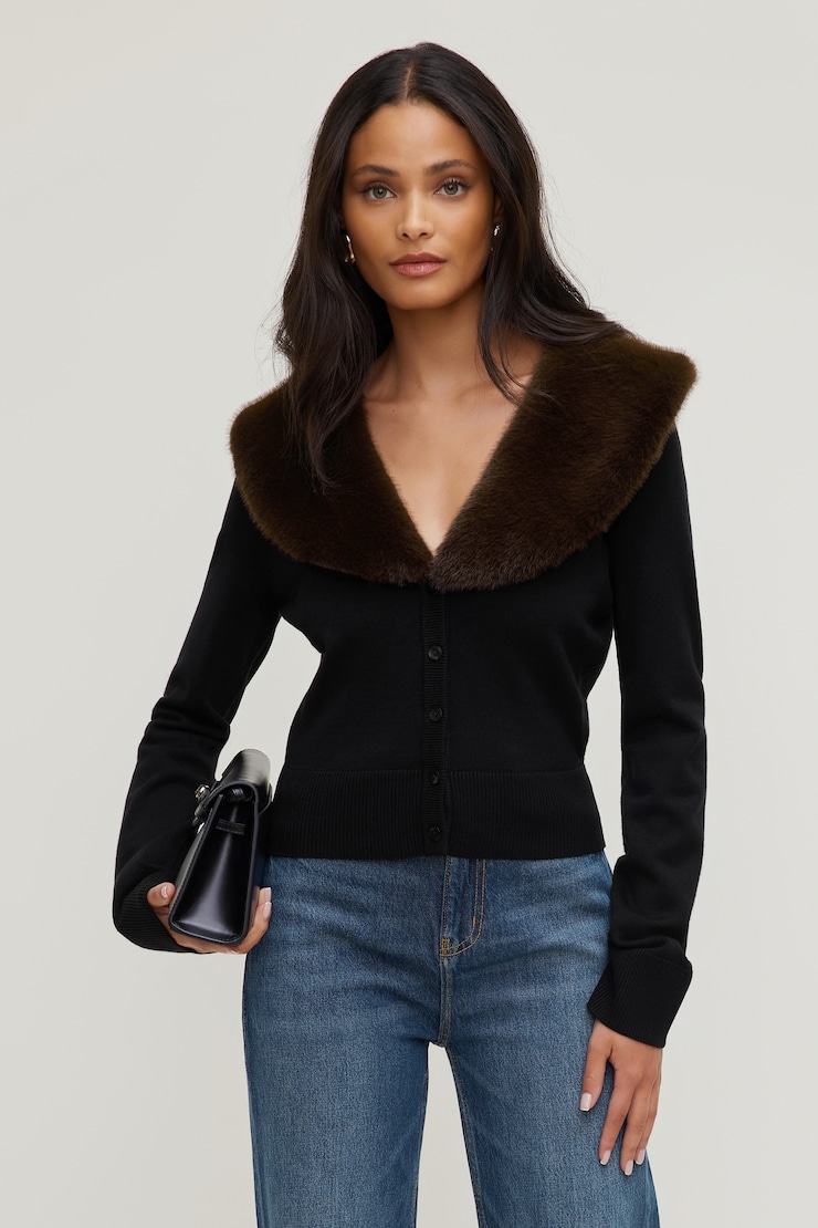 Faux Fur Trim Cardigan