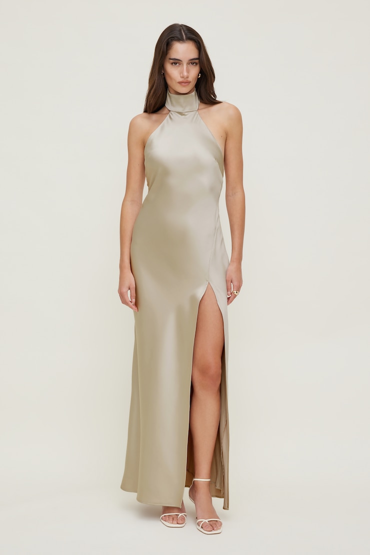 Satin Halter Maxi Dress