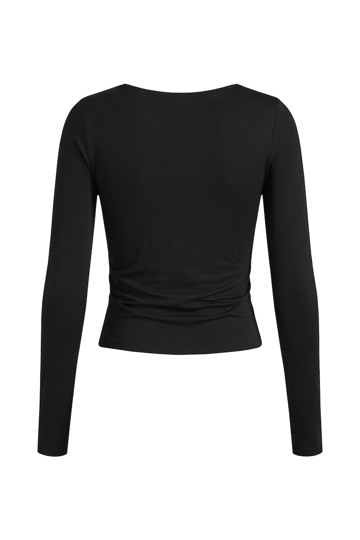 Cowl Neck Long Sleeve Top, Jet Black, large