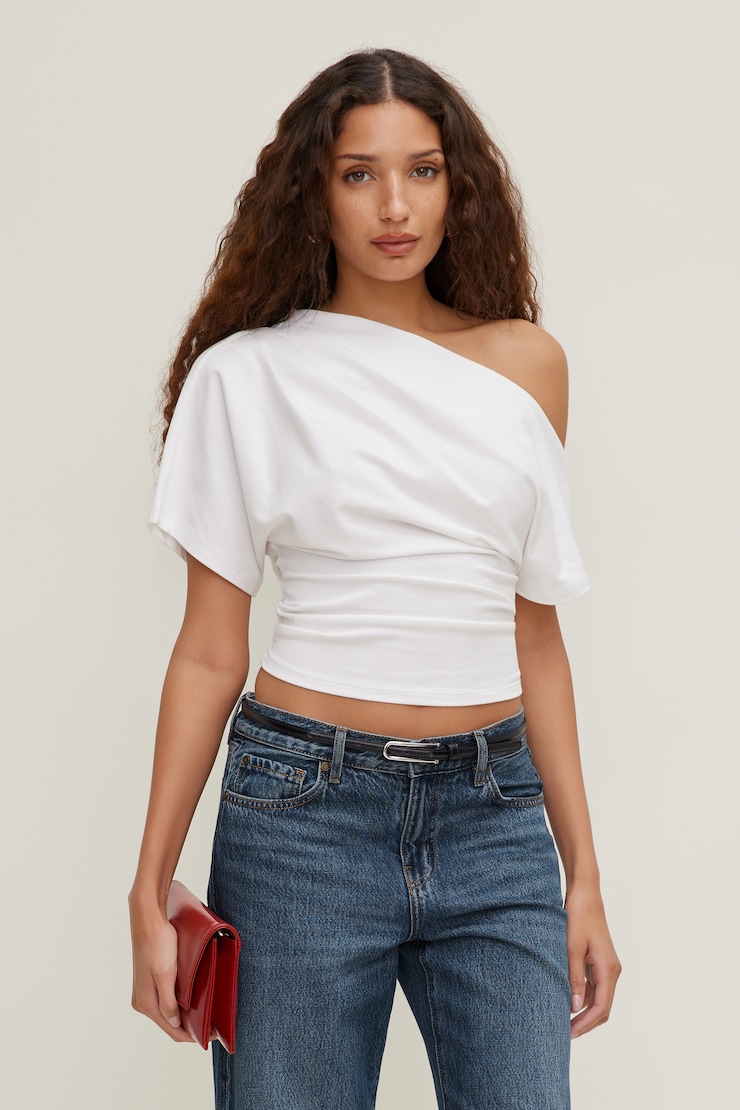 T-shirt en coton et spandex Alexa Blanc éclatant large